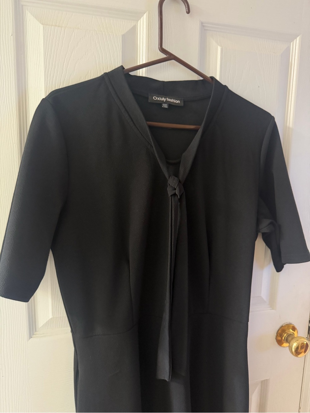 Oxiuly Fashion Black Tie-Neck Dress Size 2XL